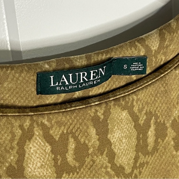 Lauren Ralph Lauren Snakeskin Print Dress Size Small Short Sleeve Beige Brown - Picture 3 of 7